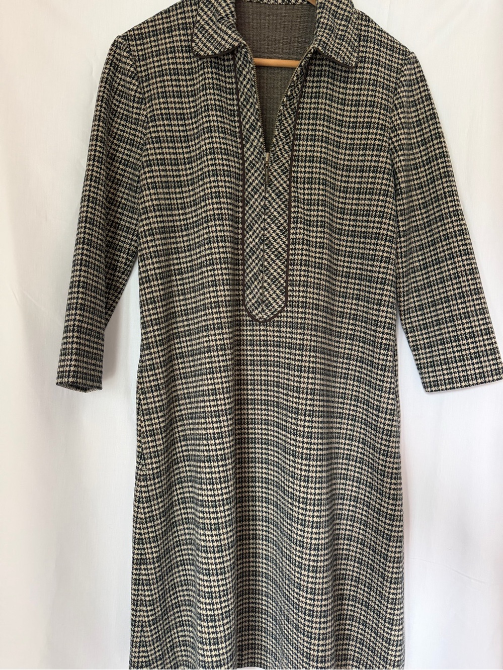 J. McLaughlin Makayla houndstooth jacquard A-Line 3/4 sleeve Shift Dress